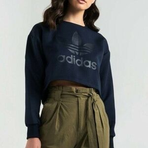 Adidas Originals Size XS Cropped Trefoil Sweatshirt Legend Ink Long Sleeve